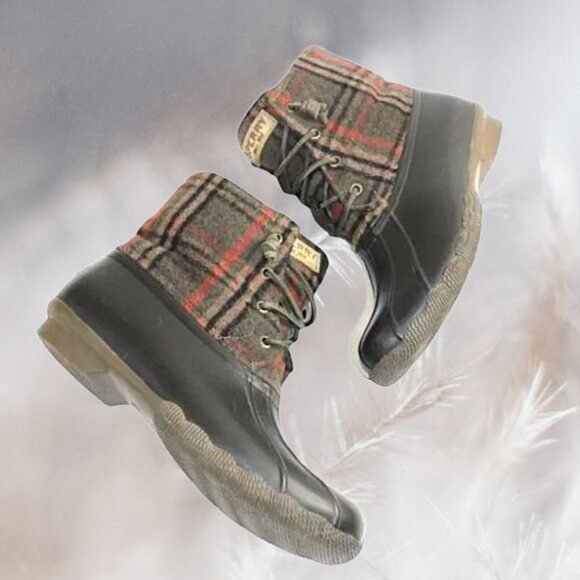 Sperry Shoes - J Crew Sperry Syren Gulf Brown Plaid Flannel Wool Saltwater Duck Boots, …